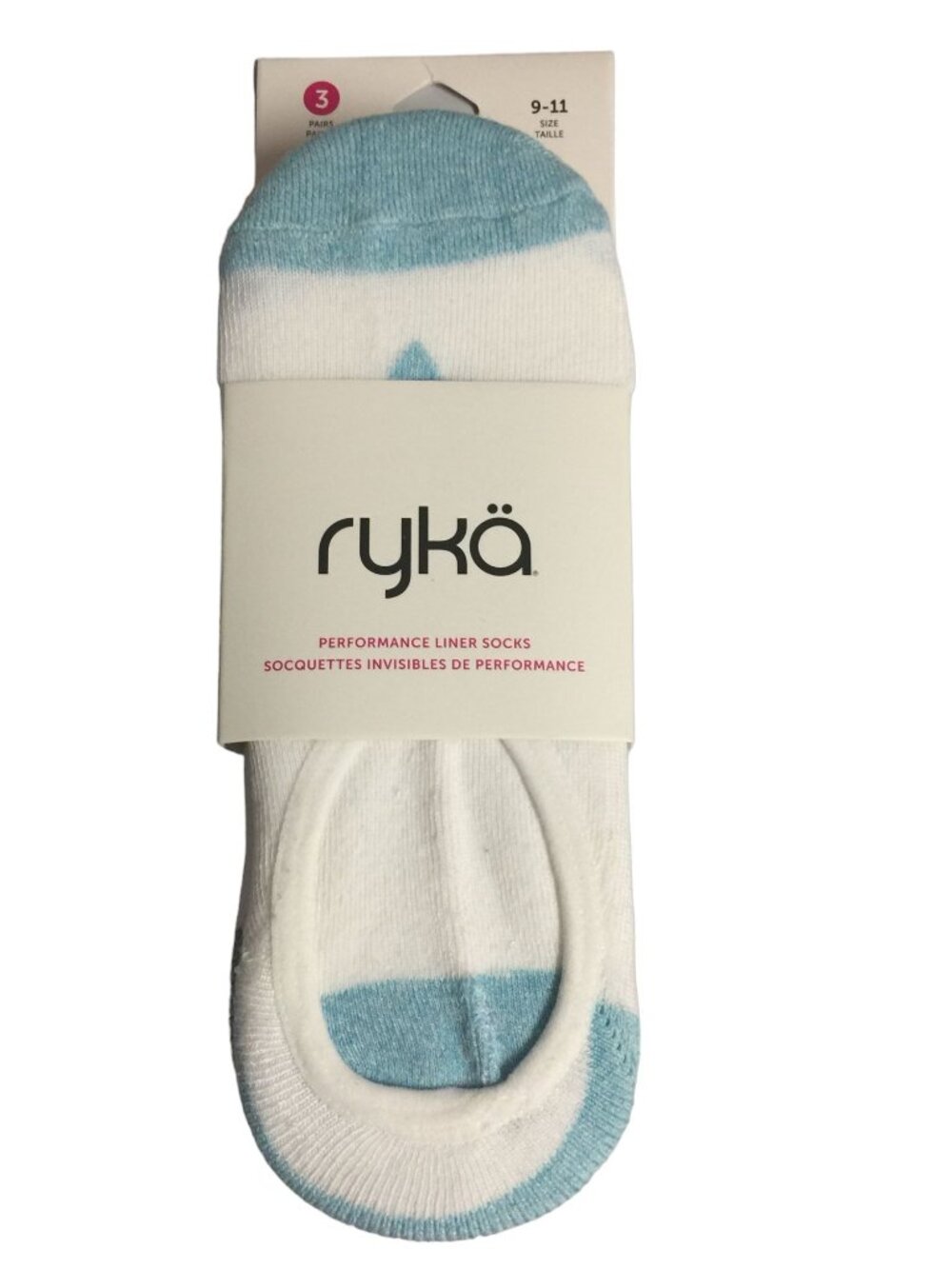 ryka Ladies Performance Liners Size 9-11 Set of 3 Aqua White Gray Peach
